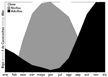 Número relativo del ciclo reproductivo de las cucarachas 