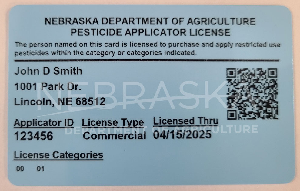 Image of a 2024 Nebraska pesticide license. 