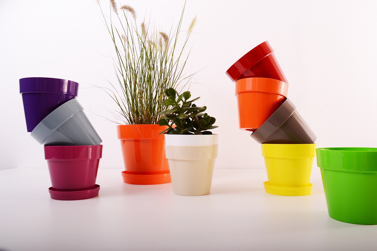  Picture of colorful plastic pots are impervious