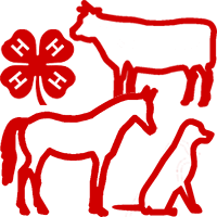 Cow, horse and dog icons with 4-H emblem