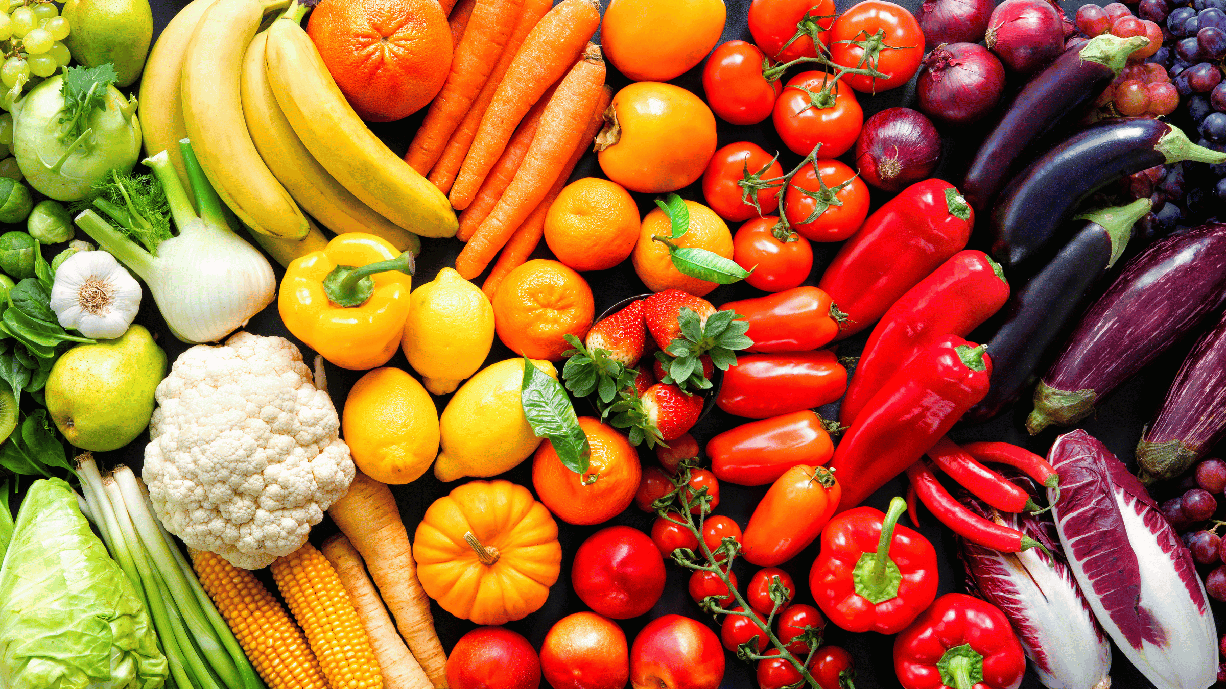 variety of colorful fresh fruits and vegetables