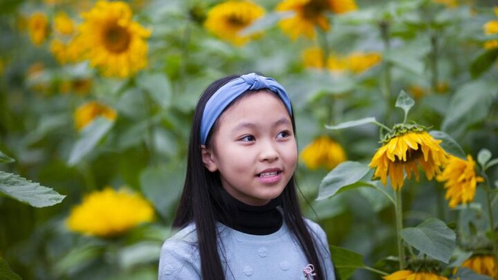 Image of girl with sunflowers. 