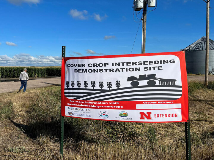 image of Highboy Cover Crop Interseeding Project Demonstration sign