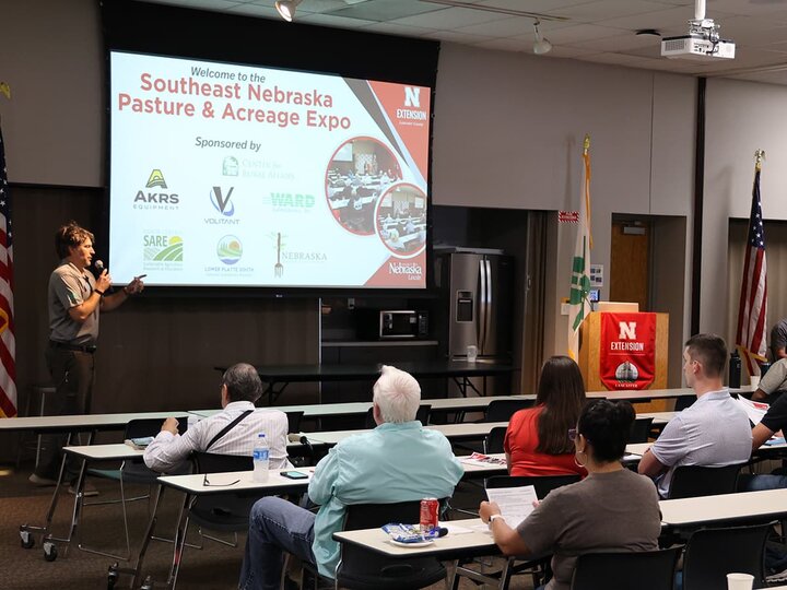 image of John Nelson speaking at the 2024 Southeast Nebraska Pasture & Acreage Expo