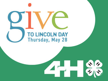 Give to Lincoln Day with colorful text and 4-H logos on a green and white background.